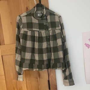 Plaid Green and Cream Blouse
